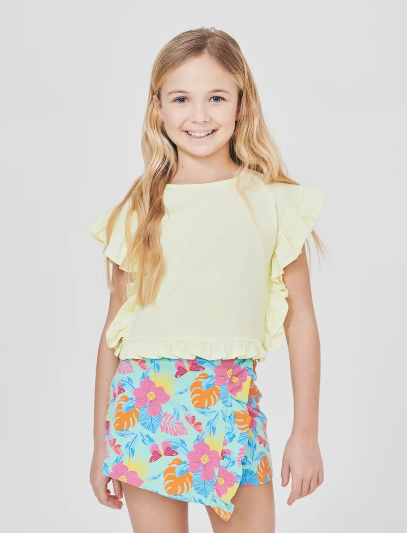 T-shirt da bambina con rouches e arricci - Giallo