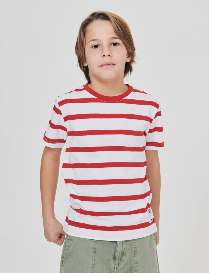 T-shirt estiva in cotone a righe - Rosso