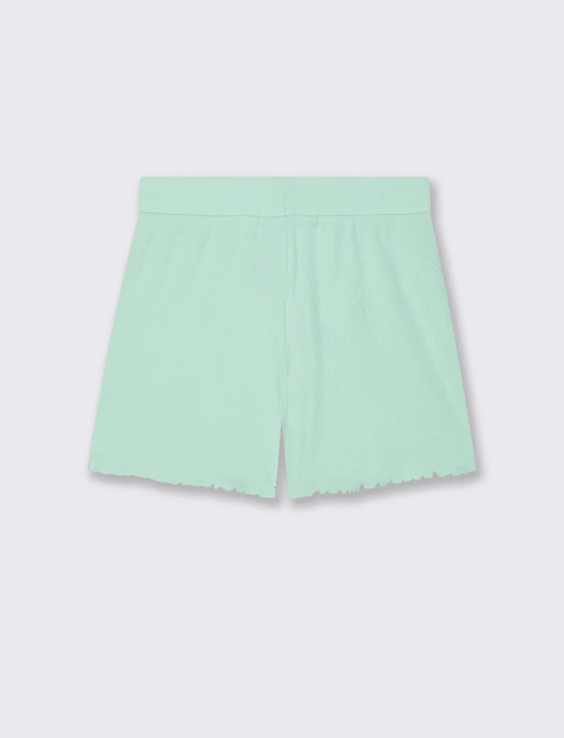 Short in costina elastica con fiocchetto - Verde acqua