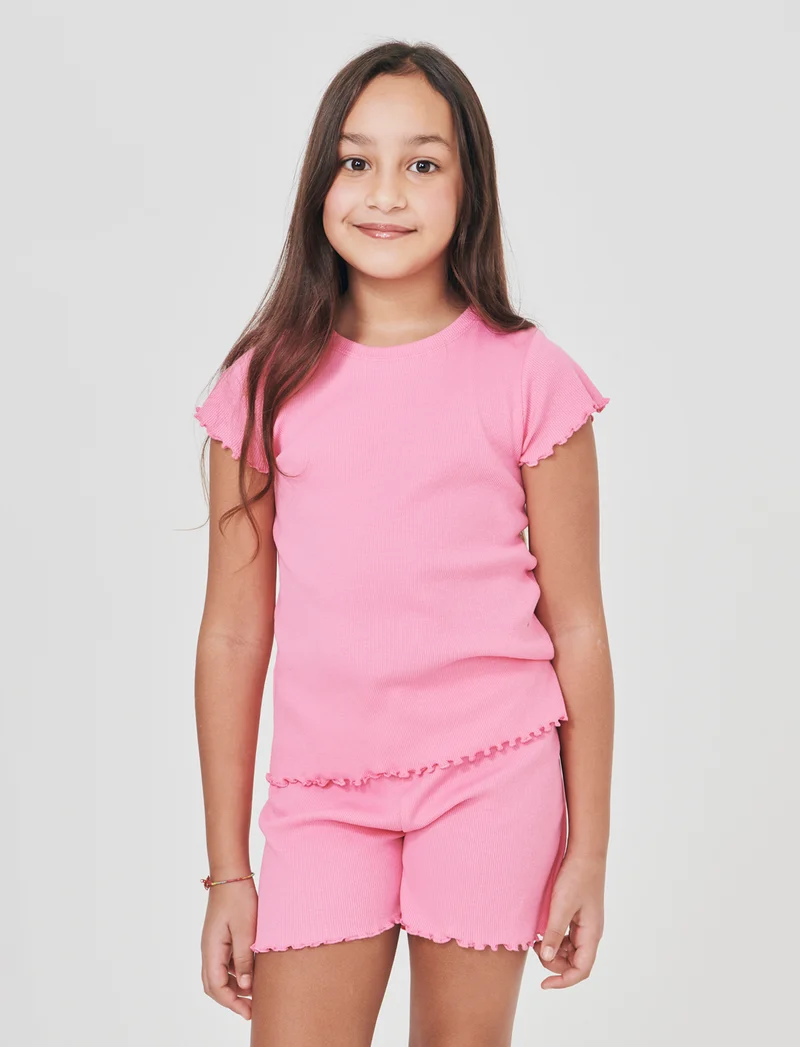 T-shirt girocollo in costina elastica - Rosa big bubble