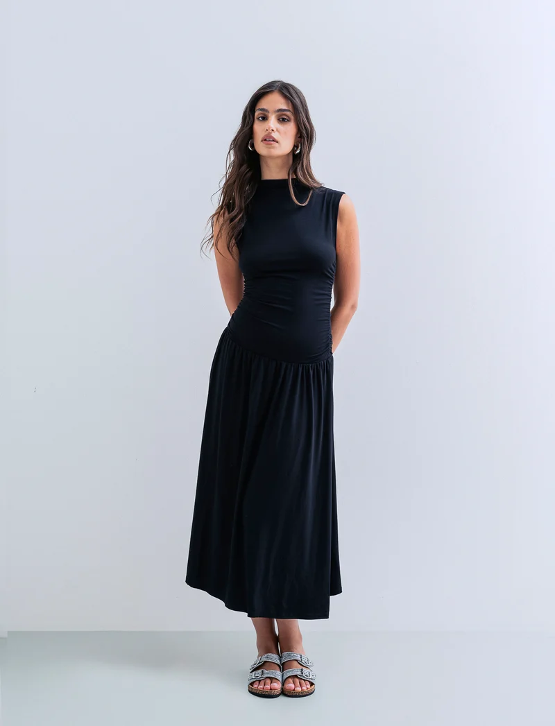 Vestito smanicato in viscosa per donna - Nero