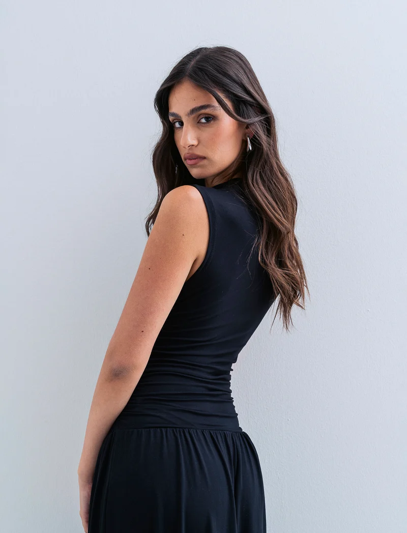 Vestito smanicato in viscosa per donna - Nero
