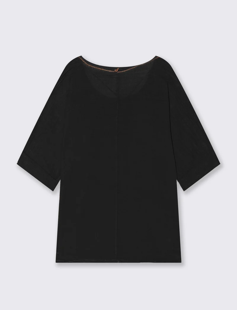 Casacca over con collana in cotone e lino - Nero