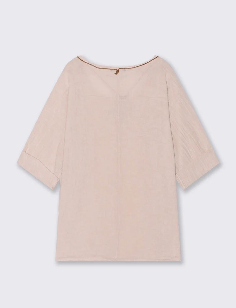 Casacca over con collana in cotone e lino - Rosa