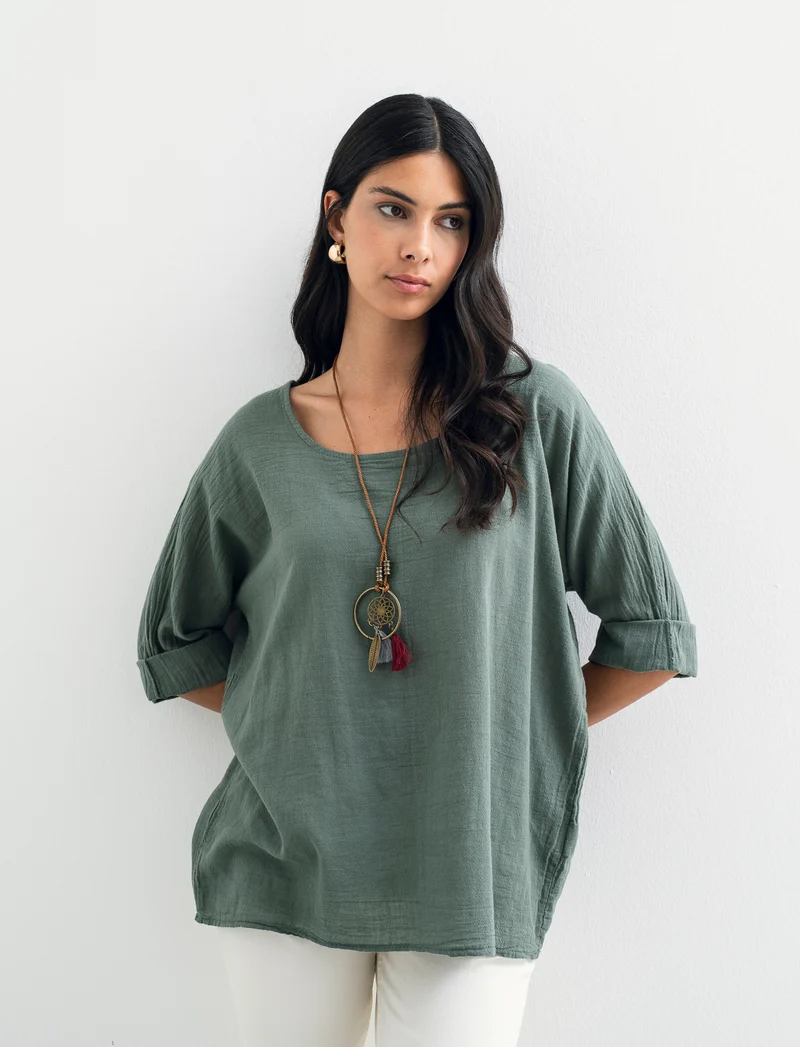 Casacca over con collana in cotone e lino - Ve.milit.