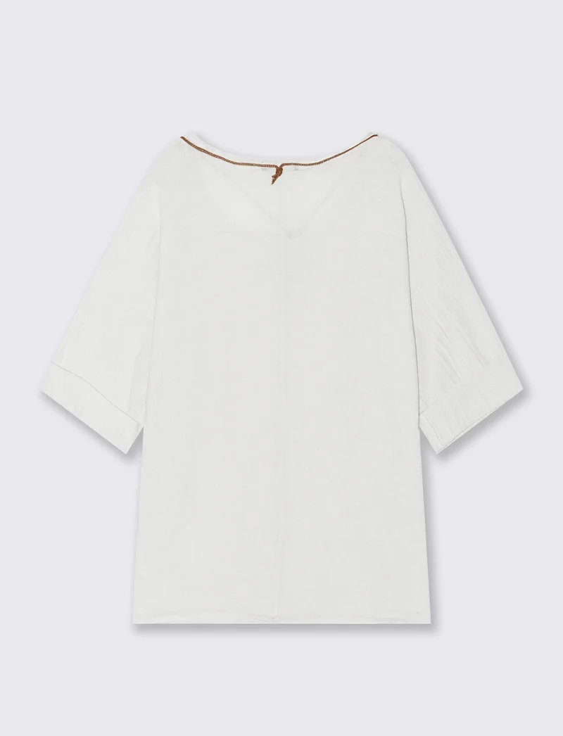Casacca over con collana in cotone e lino - Bianco