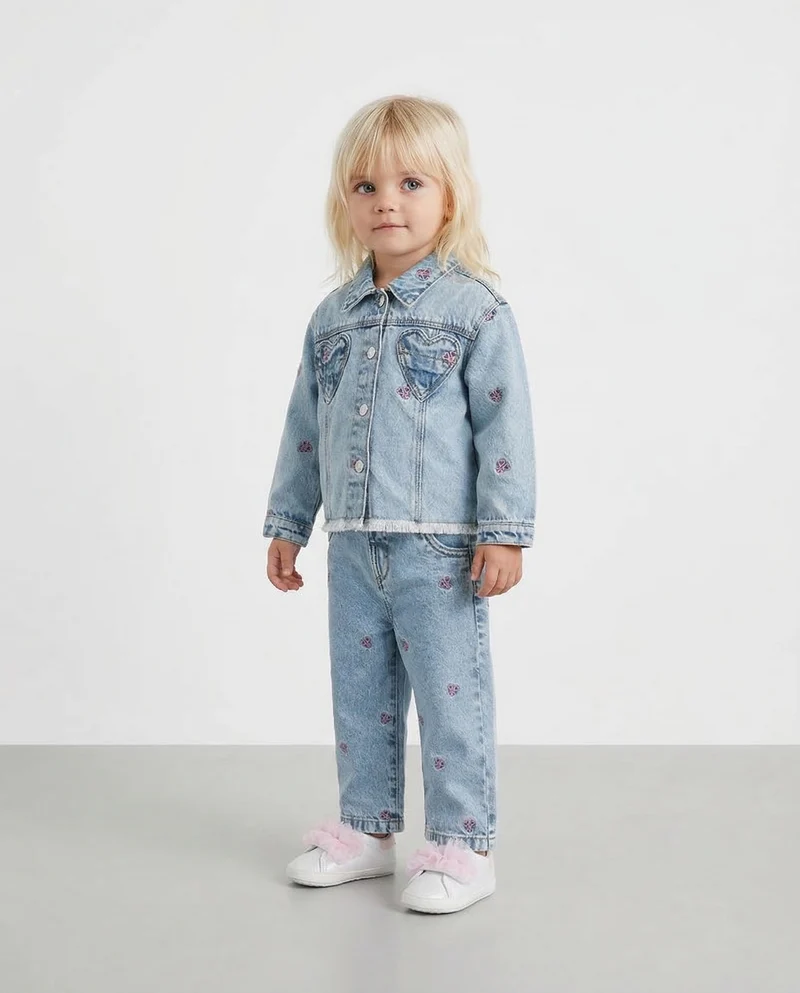 Jeans con Ricami e Vita Regolabile - Denim