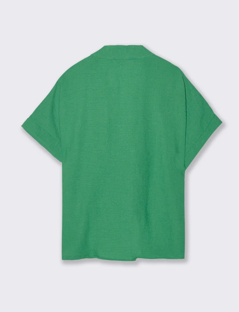 Camicia mezza manica collo coreana - Verde