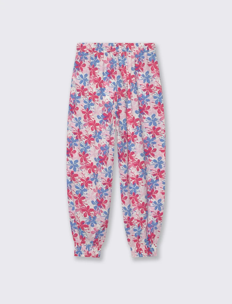 Jogger in viscosa con stampa e comfort - Fuxia