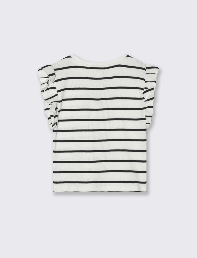 T-shirt da bambina in costina a righe - Bianco-nero
