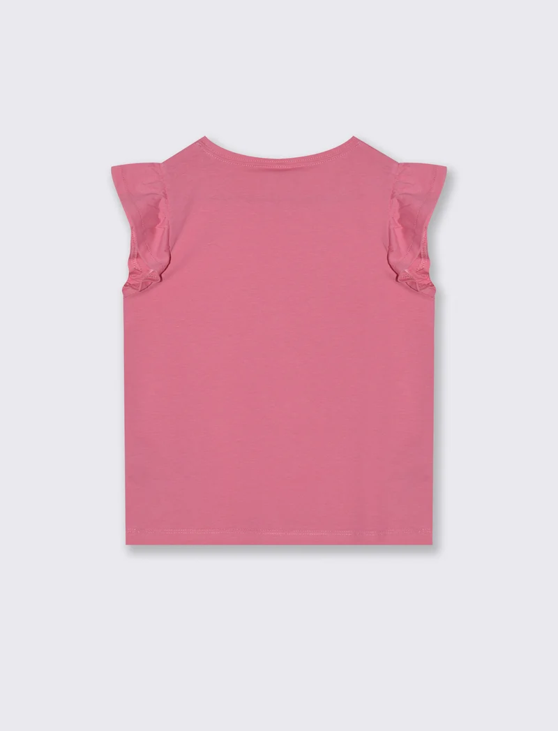 T-shirt mezza manica con volant e stampa lucida - Rosa big bubble