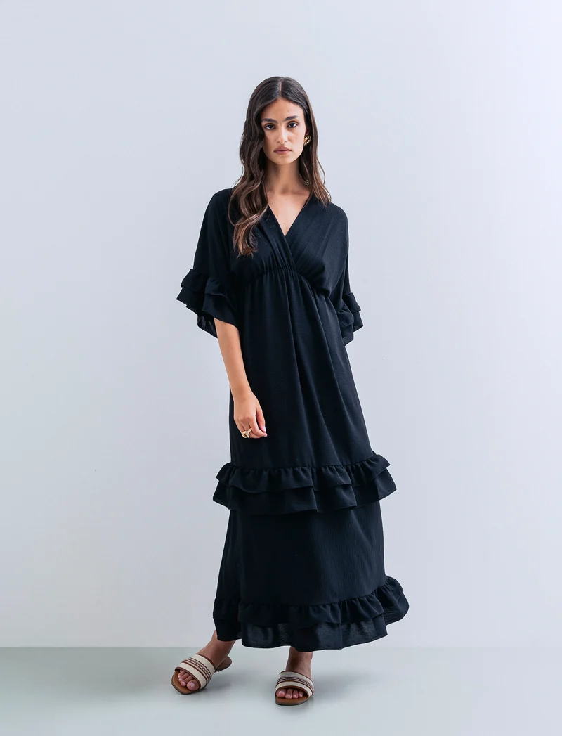 VESTITO INCROCIO CON BALZA AL FONDO - Nero