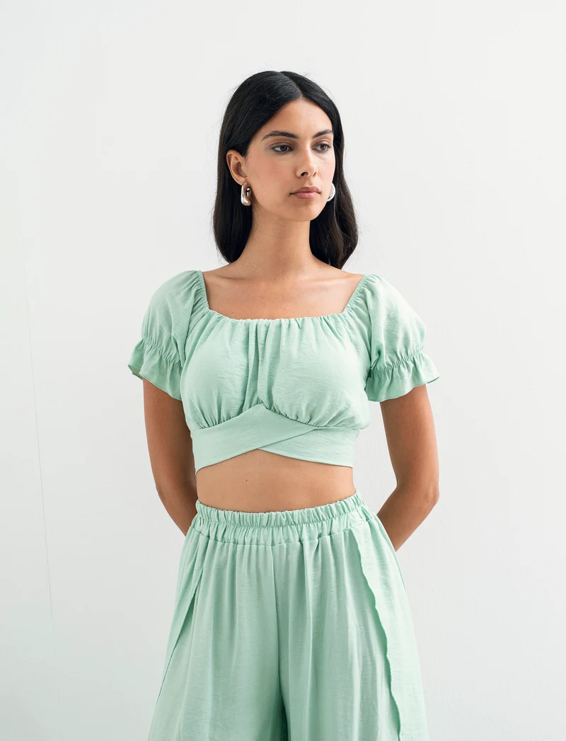 Top con manica elastica - Verde acqua