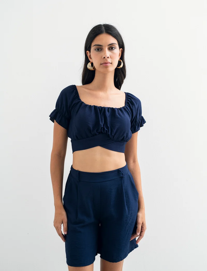 Top con manica elastica - Blu