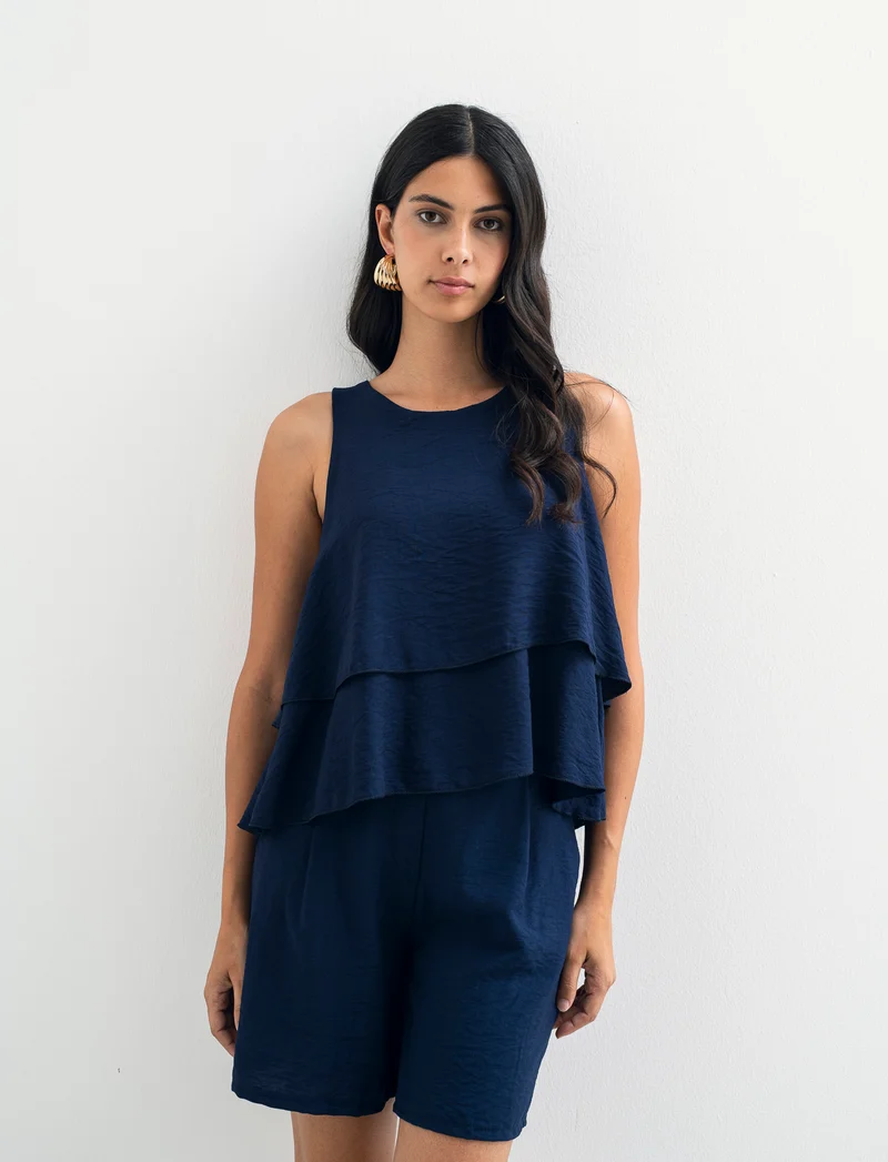 Top con balza al fondo - Blu