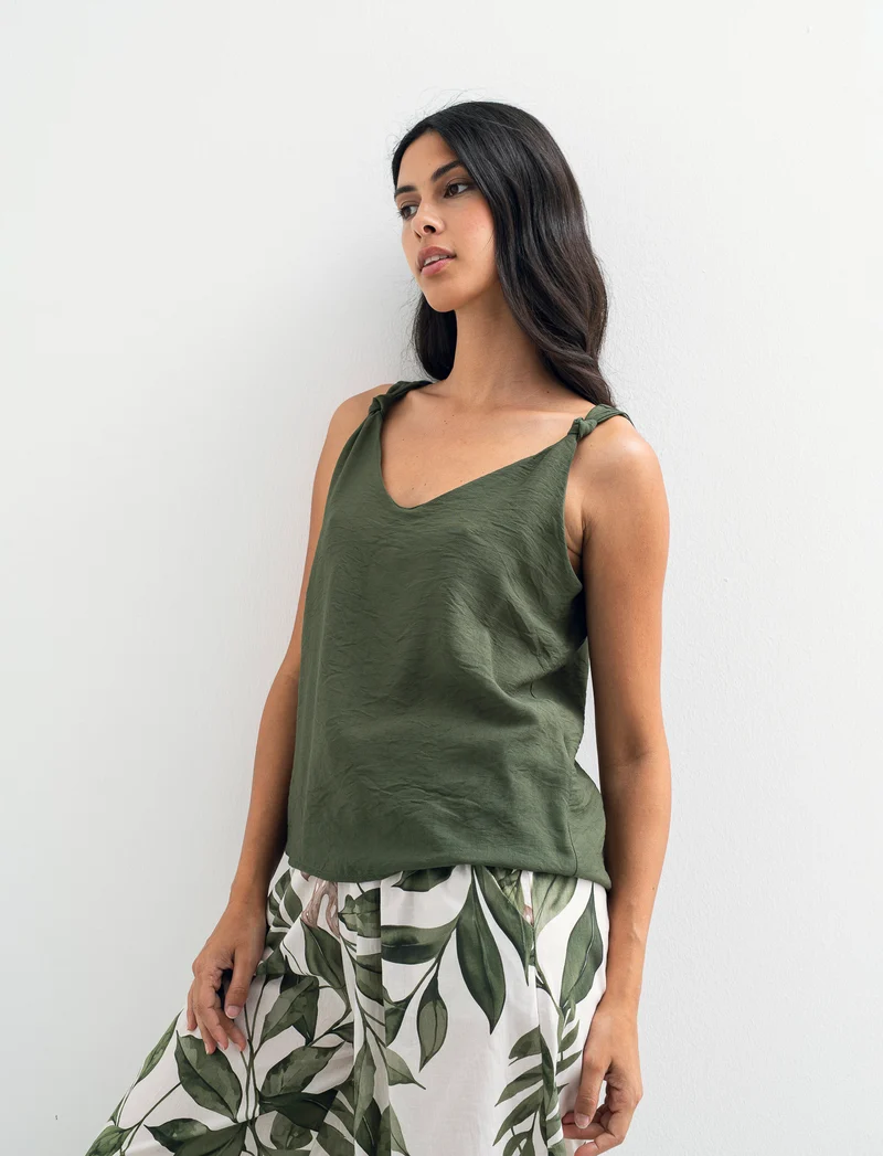 Top con lacci sulla spalla - Verde militare