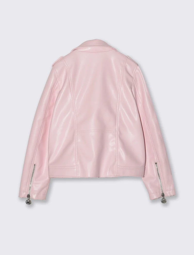 Giacca biker in finta pelle con zip - Rosa