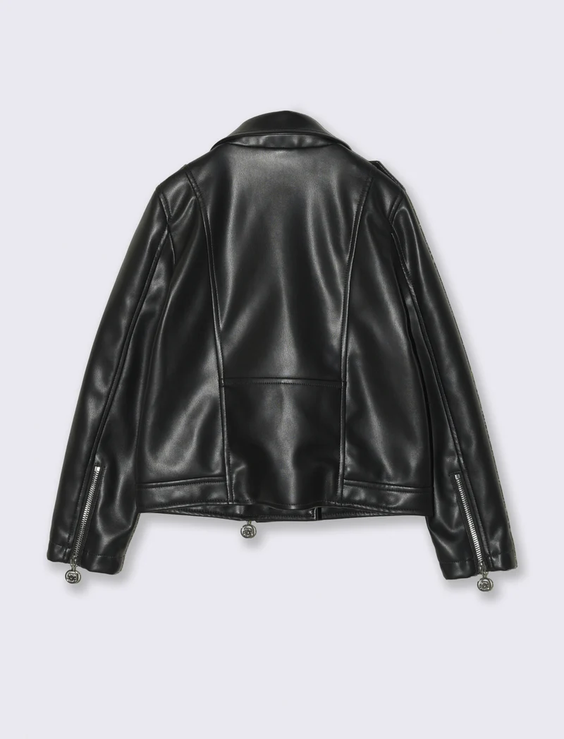 Giacca biker in finta pelle con zip - Nero