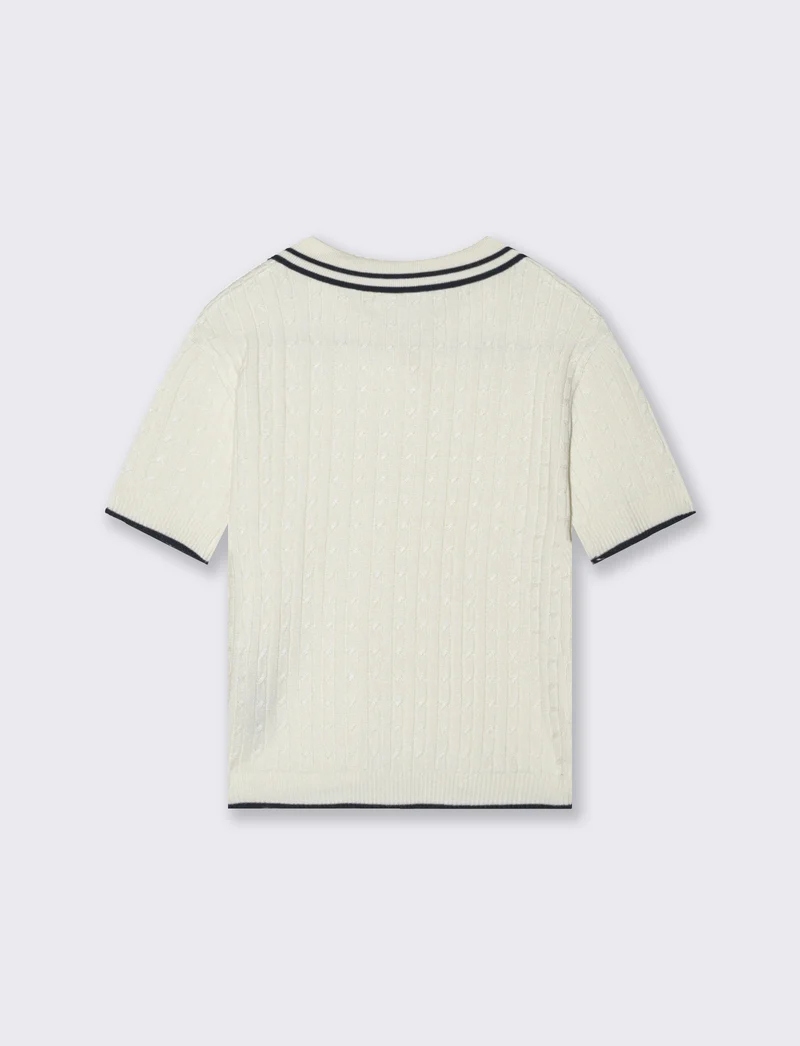 T-shirt polo slim con colletto a righe - Bianco