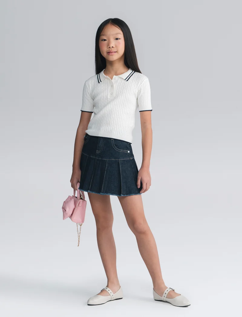 Gonna da bambina in denim a pieghe - Denim