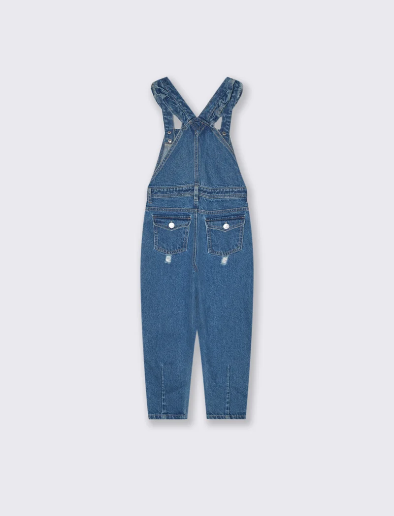Salopette denim 100% cotone con rouches - Denim chiaro