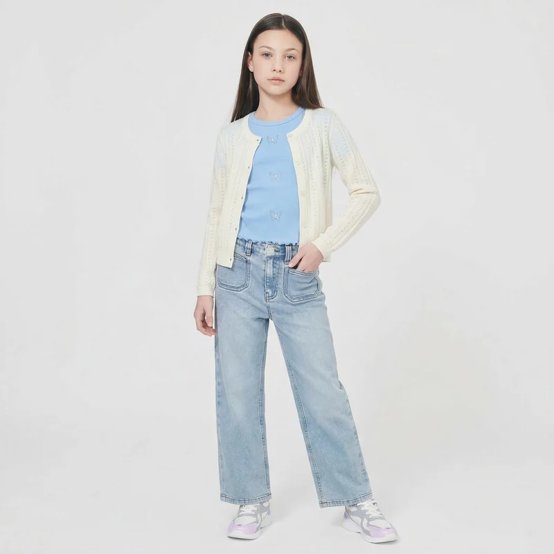 Cardigan traforato in cotone per bambina - Bianco latte