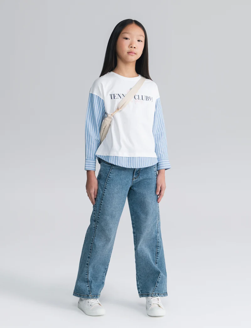T-shirt bambina con maniche a contrasto - Righe