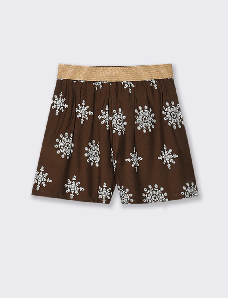 Short stampato con cintura - Moro