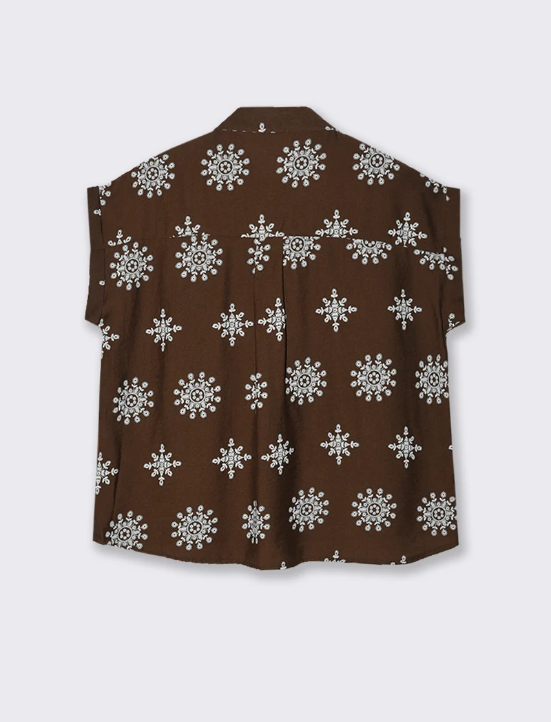 Camicia mezza manica tessuto ricamato - Moro