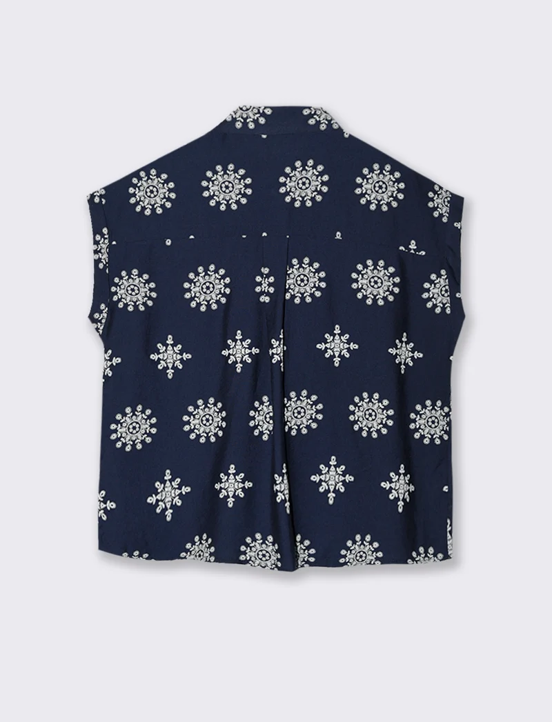 Camicia mezza manica tessuto ricamato - Blu