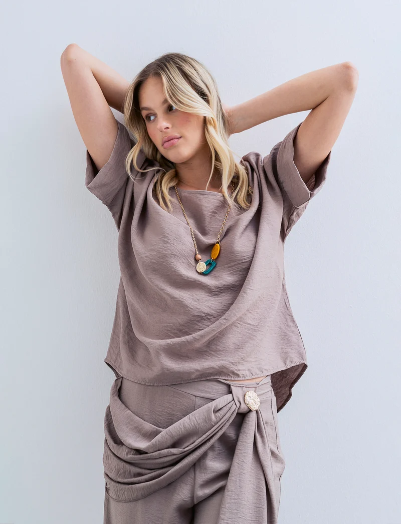 Casacca over con collana - Grigio fango