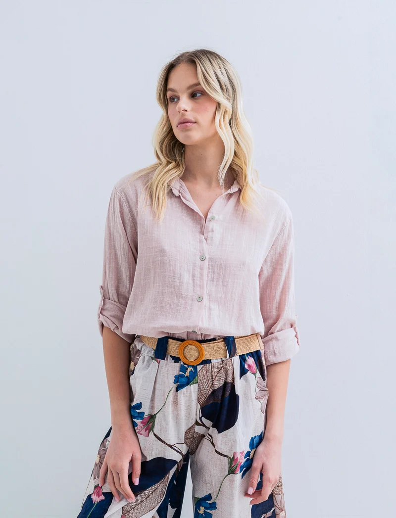 Camicia lunga in cotone per donna - Rosa