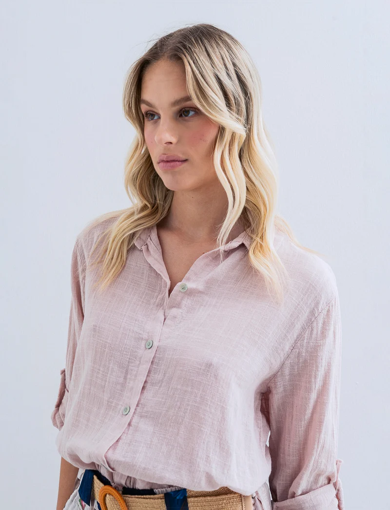Camicia lunga in cotone per donna - Rosa