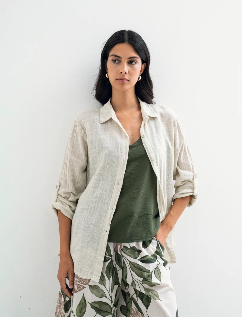 Camicia lunga in cotone per donna - Beige