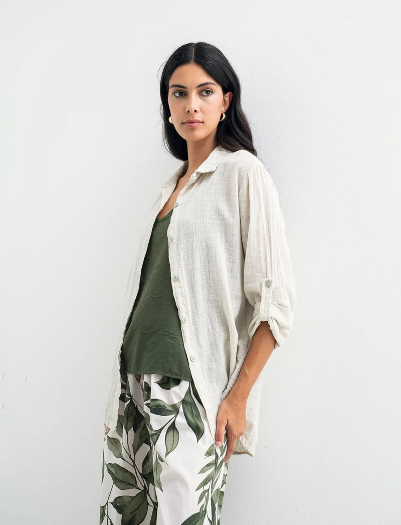 Camicia lunga in cotone per donna - Beige