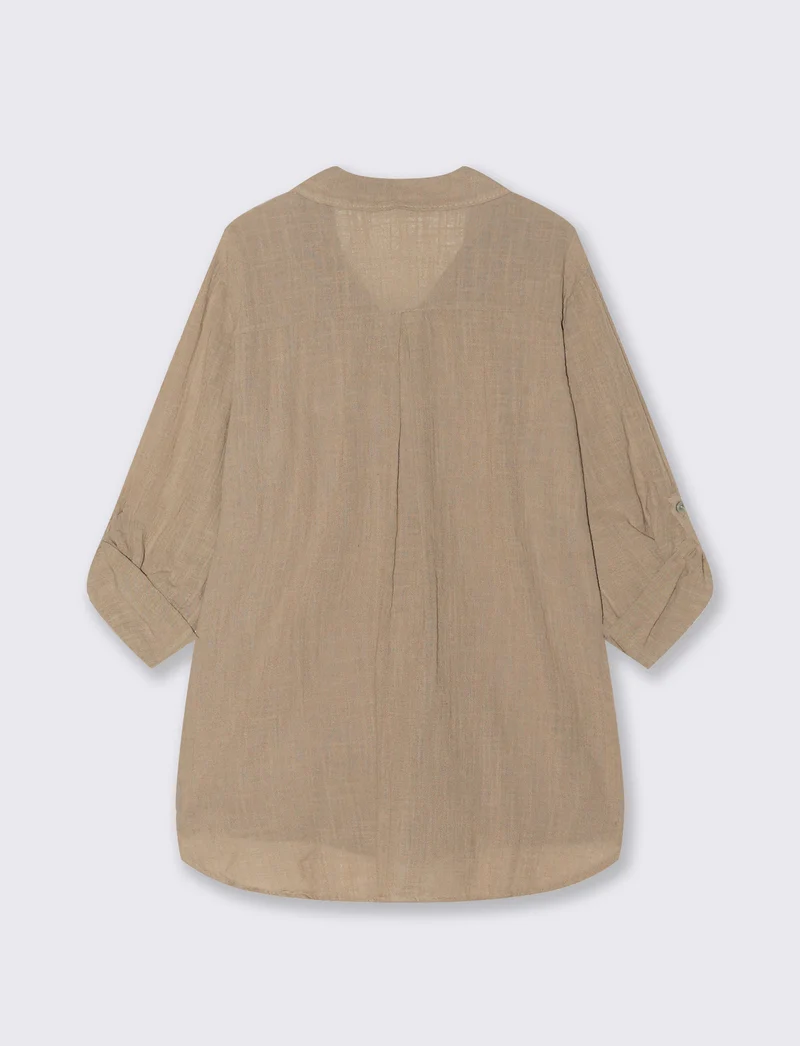 Camicia lunga in cotone per donna - Cammello