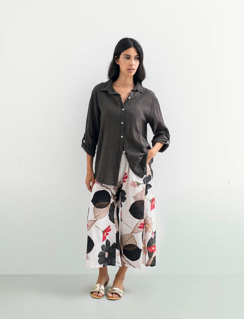 Camicia lunga in cotone per donna - Moro