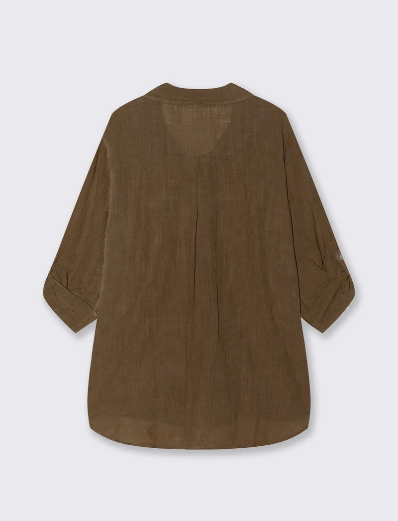 Camicia lunga in cotone per donna - Moro