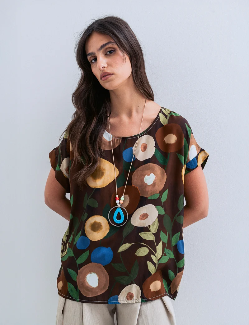 Casacca stampata con collana per donna - Moro