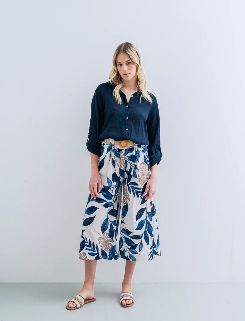 Pantalone in cotone stampato con cintura - Var 4