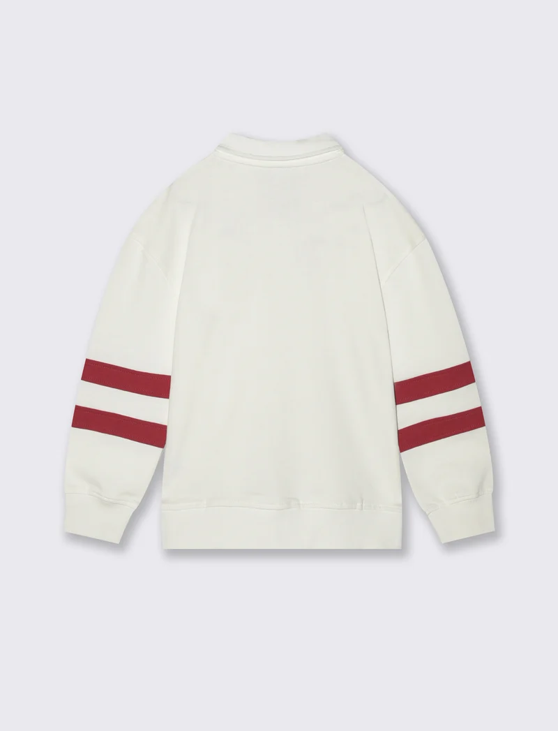 Felpa polo oversize con patch e ricami - Bianco latte