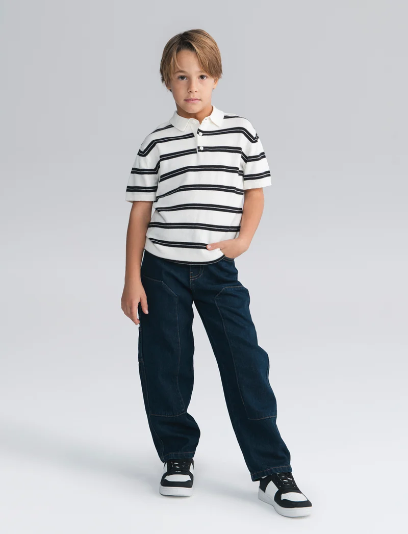 Jeans loose fit in cotone con etichetta - Denim