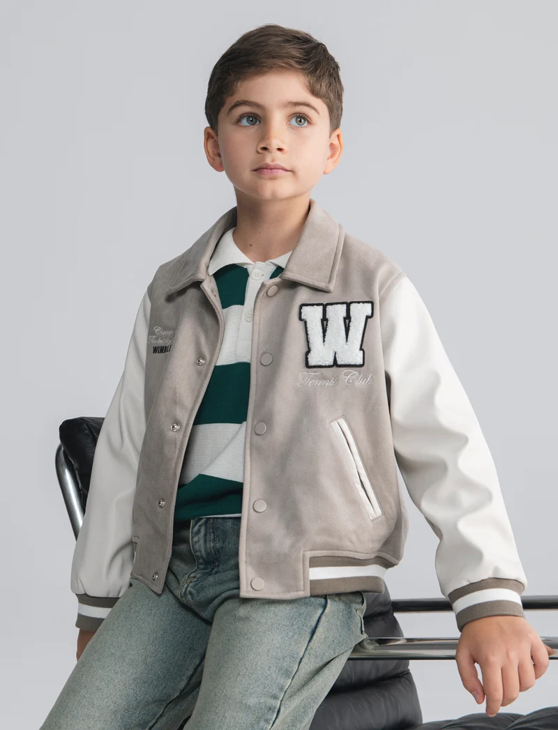 Bomber varsity oversize con zip e patch - Grigio tortora