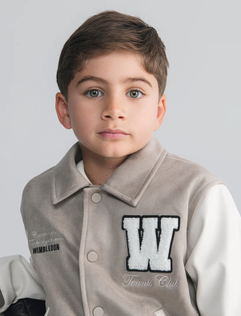 Bomber varsity oversize con zip e patch - Grigio tortora