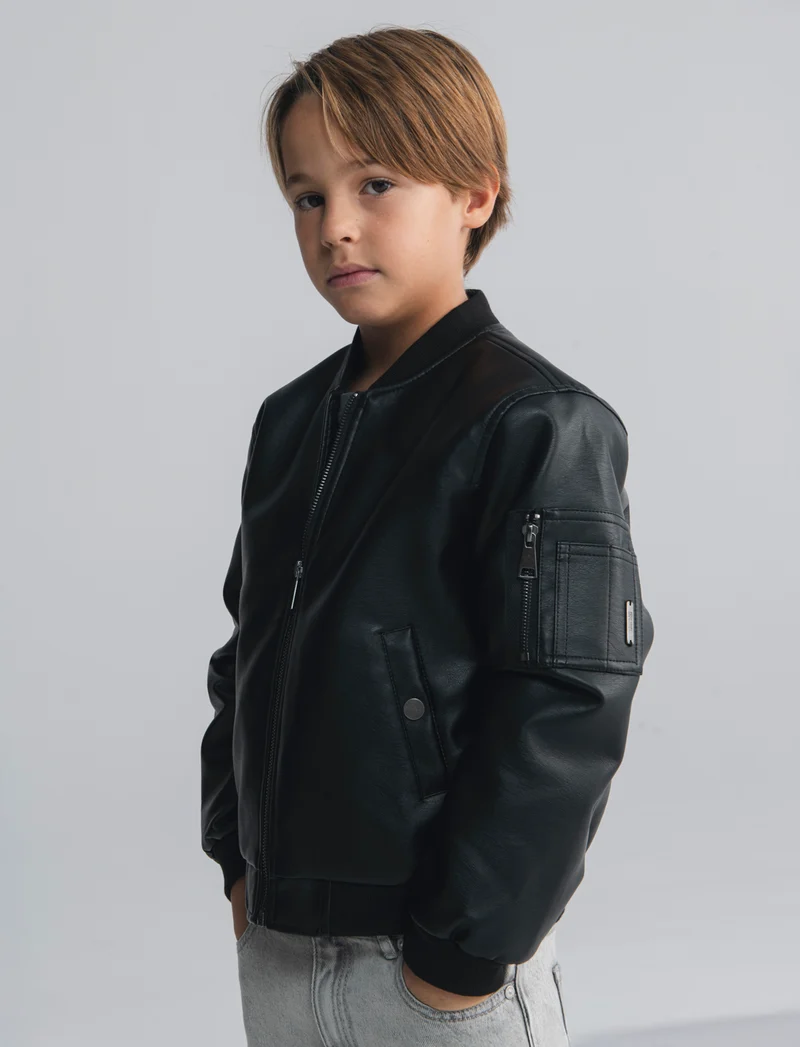 Giubbino bomber in finta pelle elegante - Nero