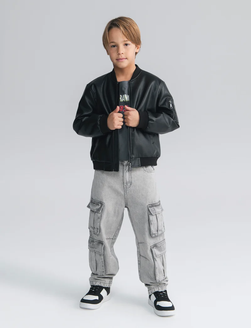 Giubbino bomber in finta pelle elegante - Nero