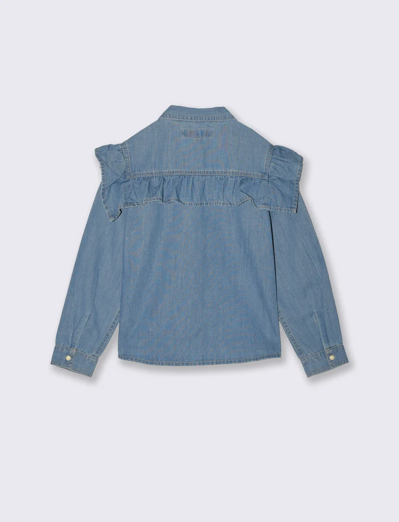 Camicia denim bambina con rouches stilose - Denim chiaro