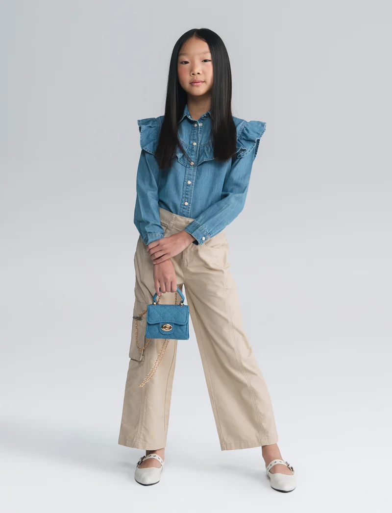 Pantalone ampio in cotone per bambina - Beige
