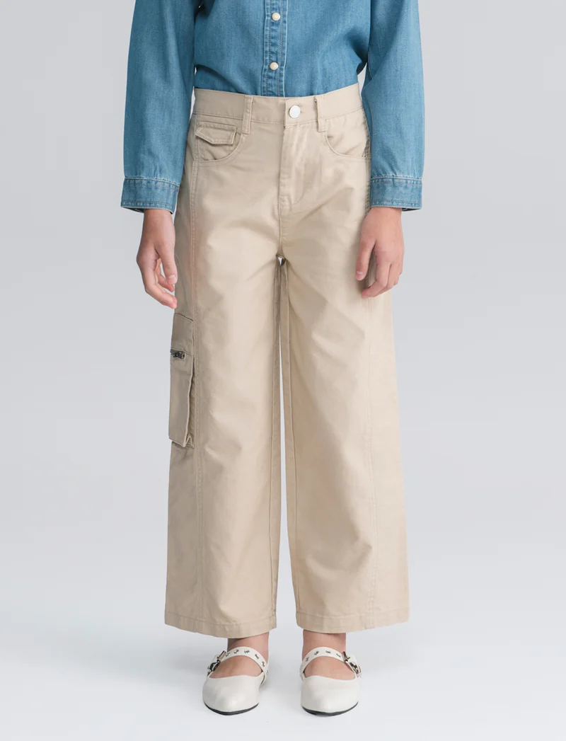 Pantalone ampio in cotone per bambina - Beige