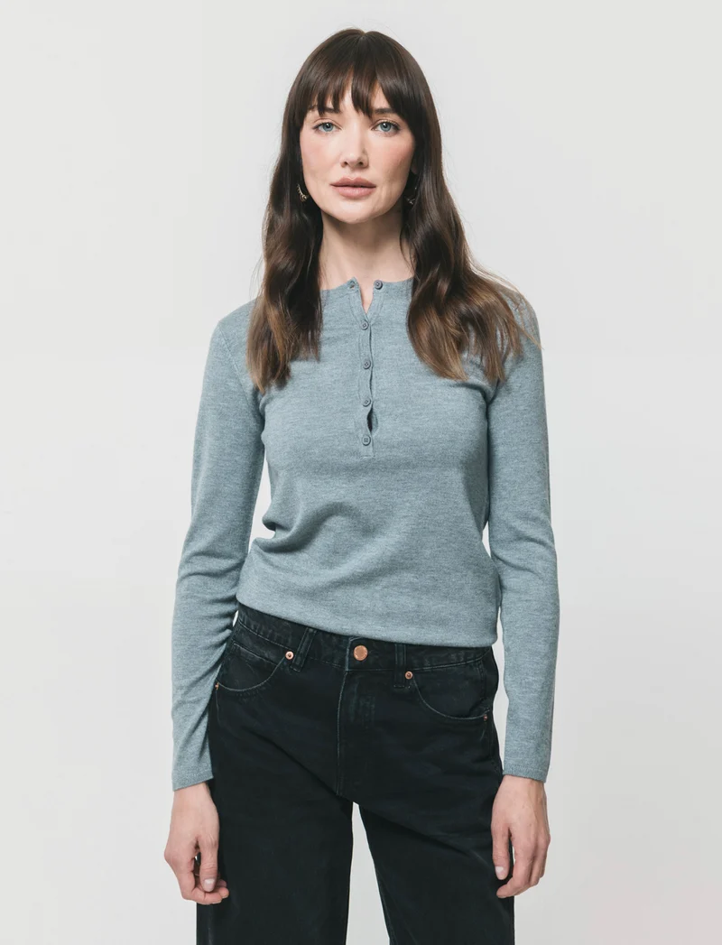 Pullover Scollo Serafino Manica Lunga - Grigio mel.